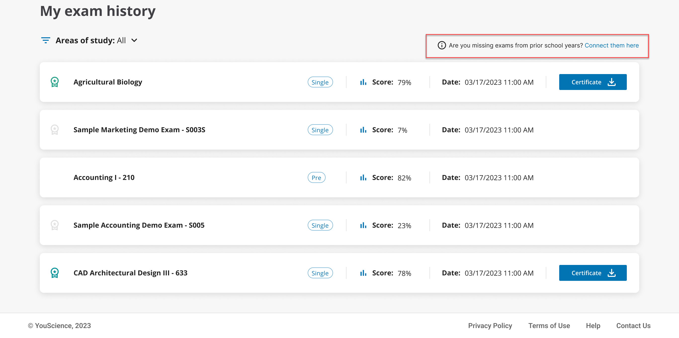 How do I find my missing exam history?